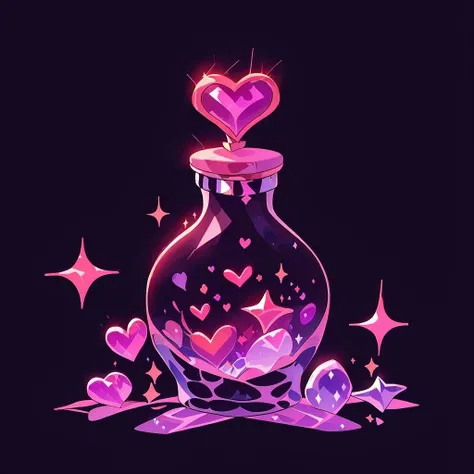 bottle, love red heart potion in a bottle, sparkle, black background <lora:Magic botle:0.8>