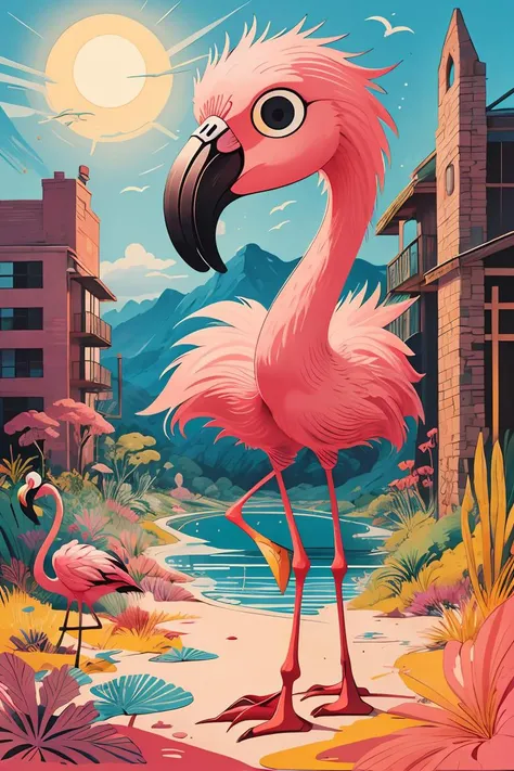 masterpiece,best quality,<lora:TUYA5:0.7>,surrealistic,tuyawang,abstract,doodle art,flamingo,