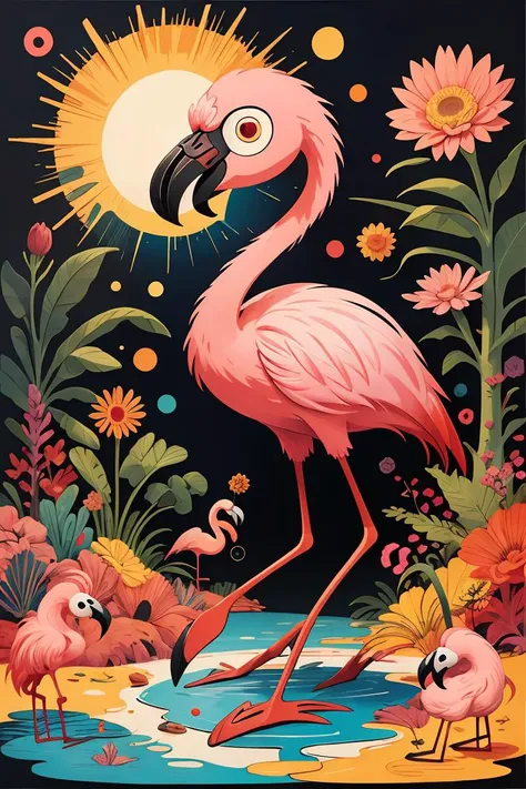 masterpiece,best quality,<lora:TUYA5:0.7>,surrealistic,tuyawang,abstract,doodle art,flamingo,