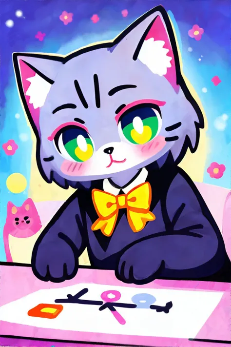 <lora:doodleart:0.6>, surrealistic,tuyawang,abstract,doodle art, cat wearing a bowtie, no humans, <clip:skip:2>, masterpiece, 8k, high resolution, shallow depth of field, sharp focus