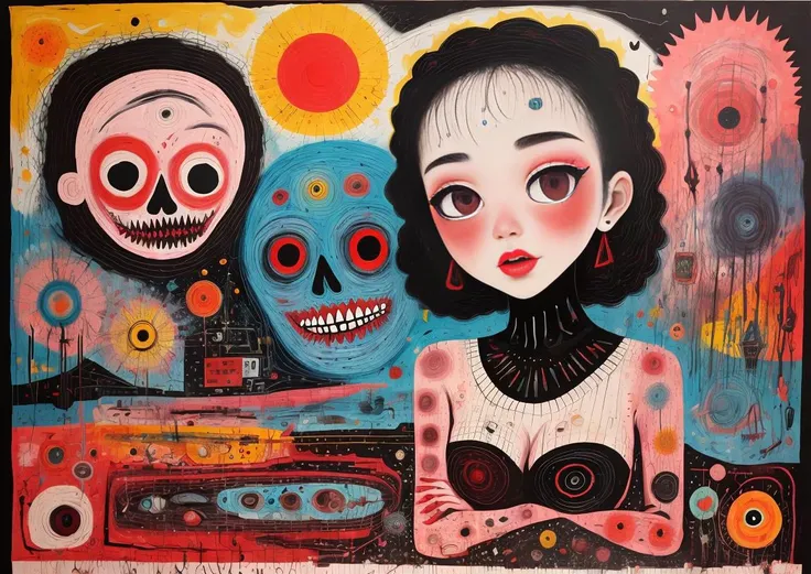 masterpiece,best quality,<lora:TUYA5:0.8>,surrealistic,tuyawang,abstract,doodle art,1girl,