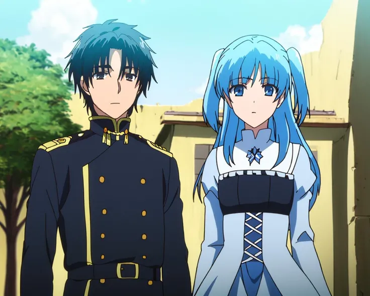 ((masterpiece)), (( best quality)), (1boy and 1girl), sister and brother, (2peoples), upper body, outdoors, 
AND ((masterpiece)), (( best quality)), (2peoples), 1boy and 1girl, couple, 1boy, (black eyes), short hair, male focus, ((black hair)), uniform, military uniform, long sleeves, looking at viewer, upper body, outdoors, [ <lora:Willem-anylora:0.7>::25], 
AND ((masterpiece)), (( best quality)), (2peoples), 1boy and 1girl, 1girl, solo, blue hair, blue eyes, ((two side up)), [long hair], long sleeves, dress, upper body, looking at viewer, [<lora:ChthollyV2-000015:0.6>::25], indoors,