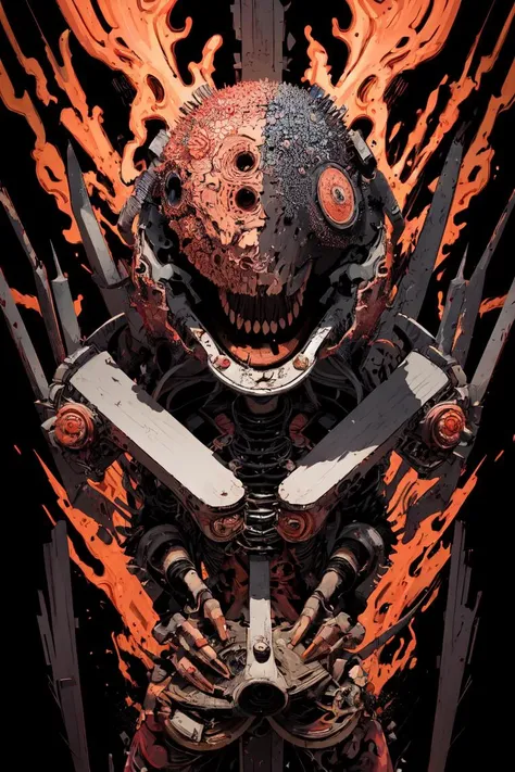 (best quality, ultra detailed), psychedelic art, no_human, chainsaw_head, <lora:chainsaw_head:0.8>,