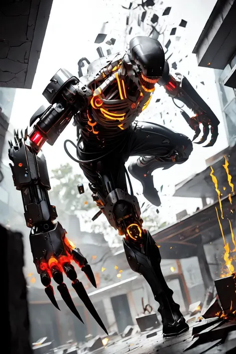(best quality, ultra detailed), no_human, chainsaw_head, <lora:chainsaw_head-10:0.8>, mechanical arms, <lora:MechanicalArms_v01:0.7>, cracked skin,<lora:Porcelain_v1_R128:0.5>, (EnergyVeins:1.4), glowing, <lora:EnergyVeins:0.5>, parkour, <lora:Parkour-09:0.7>