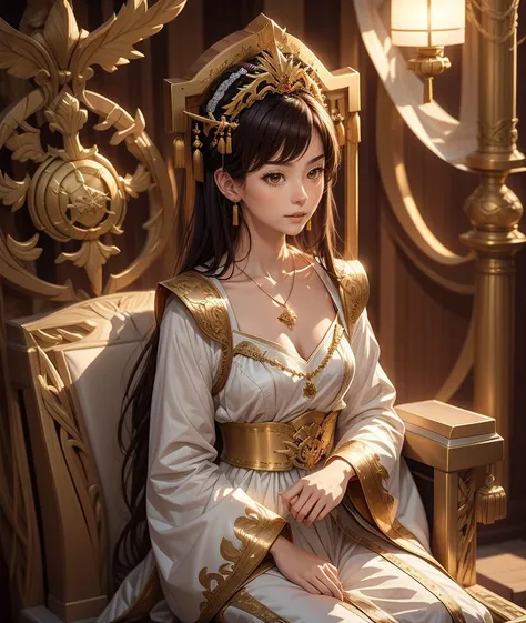 1 girl,sitting throne, (throne:1.4), paladin, ancient empress, collar bone, face focus, jewelly, portrait. long hair, straight hair, queen, necklace,
<lora:add_detail:0.3>
 <lora:Ancient_Empress:0.65>
