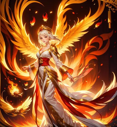 1 girl, flying, center,angel, ancient empress, collar bone, abstract background, jewelly, white clothes, bird, fire, phoenix, wide sleeves, long sleeves
<lora:Ancient_Empress:0.6>