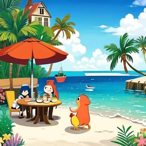 (masterpiece:1.2), best quality, masterpiece, highres, original, extremely detailed wallpaper, perfect lighting,(extremely detailed CG:1.2), drawing, paintbrush,artist name, beach, bubble, building, city, fish, leaf, no humans, ocean, palm tree, plant, pokemon \(creature\), potted plant, sand, traditional media, tree, underwater, water, watermark, <lora:picture_book:0.7>