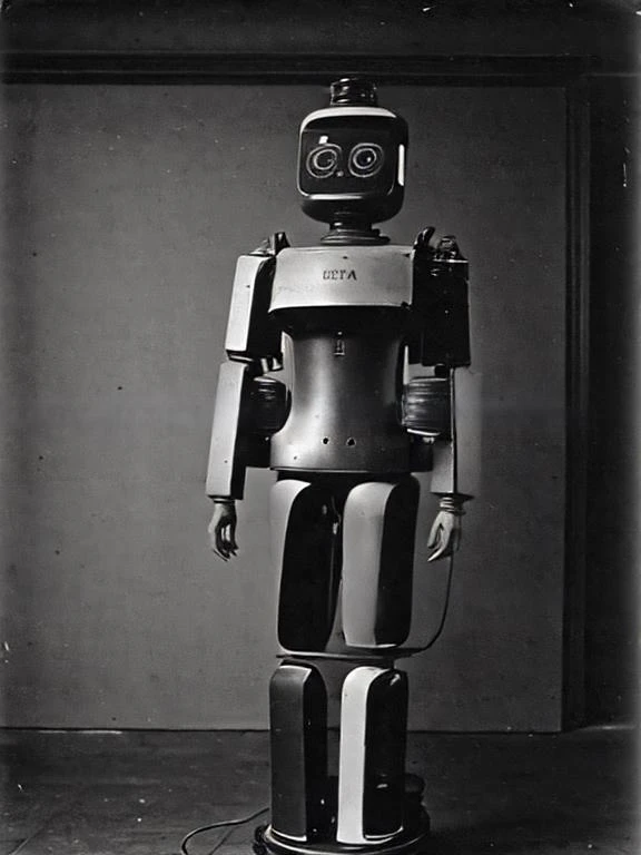 kerfusrobot vintage monochrome photography of a robot from a 19th century <lora:hjkerfusrobot_v11:0.7>