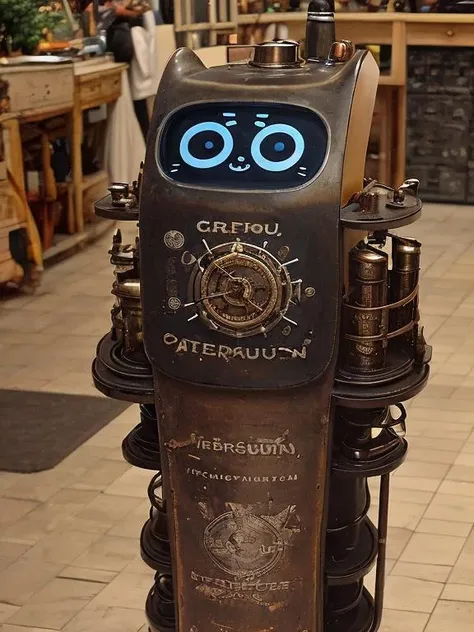 kerfusrobot vintage steampunk robot from a 19th century, intricate detail, steam pipes and gears visible <lora:hjkerfusrobot_v11:0.75>