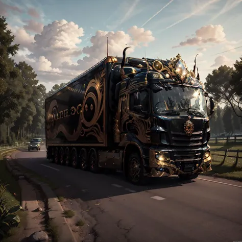 <lora:EbonyGoldAI:.9> EbonyGoldAI truck on road