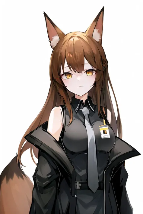(high quality, high resolution:1.3), 4k, masterpiece,
BREAK
1girl, <lora:Franka:0.85>, Franka, 1girl, animal ears, upper body, fox ears, brown hair, tail, yellow eyes, necktie, shirt, sleeveless shirt, grey necktie, off shoulder, jacket, smile, standing, id card, simple background, white background, <lora:NoiseOffset_v2:1.0><lora:NoiseOffset_v2:1.0><lora:NoiseOffset_v2:1.0>