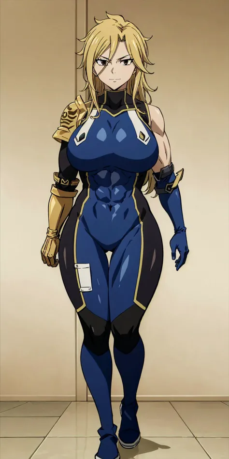 ((plain background:1.2, 1sologirl)) full body standing barefoot hands on waist navel, purple skin, drow, elf, Madura, Detailed happy face, purple eyes, white hair bob style, gold bikini, well defined six pack abs, Large knockers, black leather choker with gold cow bell, gold chain necklace, golden bracers on feet and arms, golden gloves