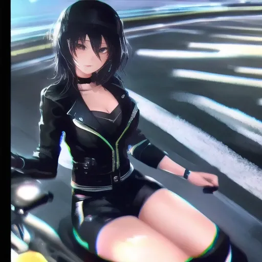 <lora:xili.v01:0.9>,best quality, 1girl, (black hair:1.3),<chromatic aberration, cinematic light, finely detailed face)>,(disheveled hair),sitting,extremely delicate and beautiful,highly detailed,((motorcycle))
