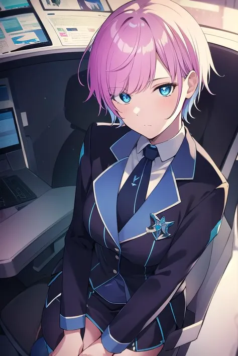 ririyuuhi, <lyco:ririyuuhi-LYCORIStest:1>,
riri yuuhi, aqua eyes, pink hair, short hair, hair pin,
BREAK blue footwear, blue jacket, buttons, jacket, long sleeves, miniskirt, necktie, school uniform, skirt, thighhighs, zettai ryouiki,
BREAK looking at viewer,
BREAK indoors,
BREAK <lora:GoodHands-vanilla:1>, (masterpiece:1.2), best quality, high resolution, unity 8k wallpaper, (illustration:0.8), (beautiful detailed eyes:1.6), extremely detailed face, perfect lighting, extremely detailed CG, (perfect hands, perfect anatomy),