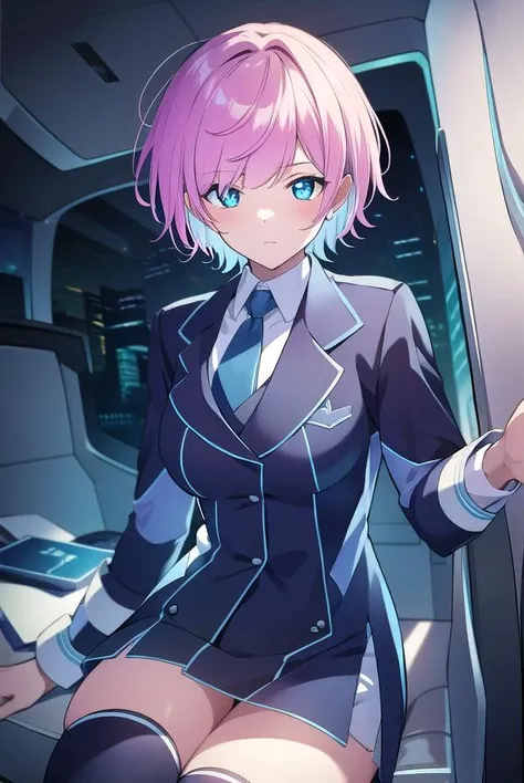 ririyuuhi, <lyco:ririyuuhi-LYCORIStest:1>, 
riri yuuhi, aqua eyes, pink hair, short hair, hair pin,
BREAK blue footwear, blue jacket, buttons, jacket, long sleeves, miniskirt, necktie, school uniform, skirt, thighhighs, zettai ryouiki,
BREAK looking at viewer,
BREAK indoors,
BREAK <lora:GoodHands-vanilla:1>, (masterpiece:1.2), best quality, high resolution, unity 8k wallpaper, (illustration:0.8), (beautiful detailed eyes:1.6), extremely detailed face, perfect lighting, extremely detailed CG, (perfect hands, perfect anatomy),