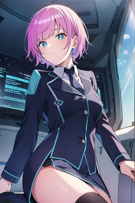 ririyuuhi, <lyco:ririyuuhi-LYCORIStest:1>,
riri yuuhi, aqua eyes, pink hair, short hair, hair pin,
BREAK blue footwear, blue jacket, buttons, jacket, long sleeves, miniskirt, necktie, school uniform, skirt, thighhighs, zettai ryouiki,
BREAK looking at viewer,
BREAK indoors,
BREAK <lora:GoodHands-vanilla:1>, (masterpiece:1.2), best quality, high resolution, unity 8k wallpaper, (illustration:0.8), (beautiful detailed eyes:1.6), extremely detailed face, perfect lighting, extremely detailed CG, (perfect hands, perfect anatomy),