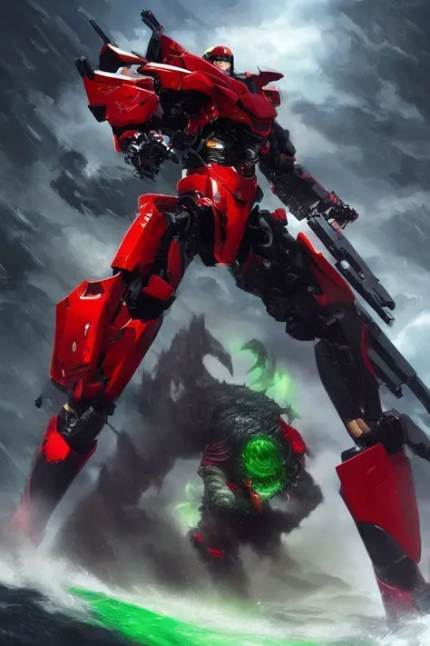 green  detailed big  sea monster with green glowing demon eyes coming out the sea attacking pose, concept art,  photography, painting by art adams, tian zi, wlop, artgerm, 8k