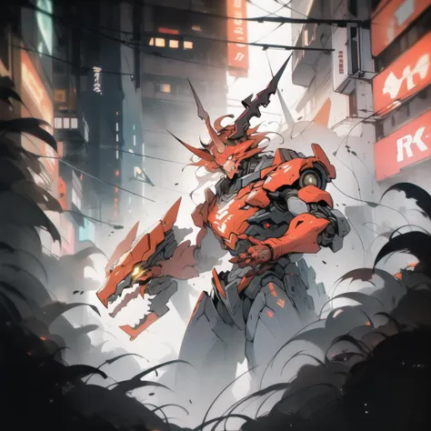 <lora:InkMecha:1>, (masterpiece, best quality:1.3),extremely high detailed, intricate, 8k, HDR, wallpaper, cinematic lighting ,(universe), mecha, solo, demon horns, horns, cyperpunk vibes, synthwave, city scrapper, night, neon, neon light, RTX, post processing, depth of field