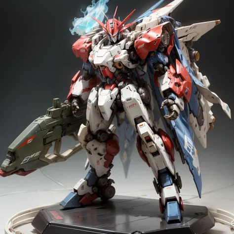 mecha, Award winning , product photography of (mecha toy figurine), aerodynamic, red and white, glowing <lora:Mecha:1>