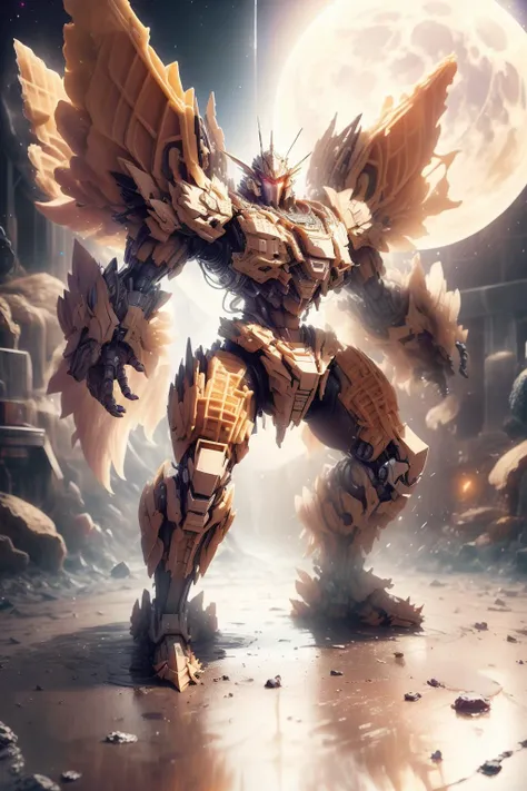 (8k,best quality, masterpiece:1.2),physically-based rendering,tyndall effect,surface reflection,metallic luster,looking at viewer,Eye Level,
<lora:WaffleStyle:1>,WaffleStyle,(Mecha:1.1),full body,solo,glowing,armor,large wings,planet,space,moon,
<lora:StealthMecha:0.3>,