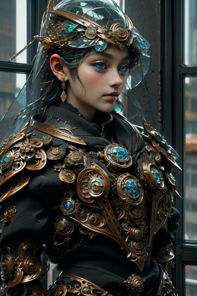 best quality,masterpiece,highres,masterpiece,Highly detailed,ultra-fine painting,sharp focus,badge,(((text"lingko"))),blue eyesï¼jewelry, ((steel,badge)),((metal)),glass ,crystal,blue glass,,gear,3D,Layered image_dir.,,<lora:nijiarmor_anime_v2:0.7>,<lora:Mecha - Ebony Gold Mecha:1>,<lora:Cool Hong Kong Girl:1>