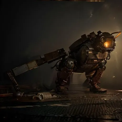 (best quality)), ((masterpiece)), ((realistic,digital art)), (hyper detailed), (photorealism), a decaying dying old cricket robot, dark, old paint, 80s japan design, very detailed, accents of glowing light, volumetric fog, volumetric lighting, imax, volumetric glow, noir, close up, trash pile background, dense trash in foreground, brown hues, many antennas, deep orange sky <lora:SilentHillStyle:1>