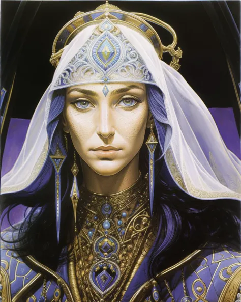 Masterpiece, best quality, hi res, 8k, hi res, 8k, award winning , (sharp focus, intricate, highly detailed) <lora:moebiuscolor:1> moebiuscolors, drawing of a priestess, closeup face