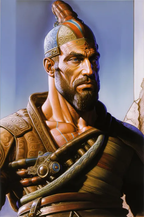 Masterpiece, best quality, hi res, 8k, hi res, 8k,  award winning , (sharp focus, intricate, highly detailed) <lora:moebiuscolor:1> moebiuscolors, drawing of the god of war