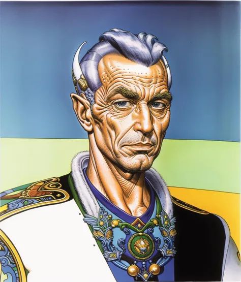 Masterpiece, best quality, hi res, 8k, hi res, 8k, award winning , (sharp focus, intricate, highly detailed) <lora:moebiuscolor:1> moebiuscolors, drawing of a the president of the federation