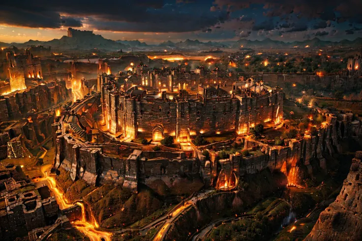 (masterpiece, best quality:1.2), ultra-detailed, Castle black terrain , (realistic:1.5), <lora:EdobMedievalCastleTopView_v1.0:1> lava rivers <lora:Hell2_v1.0:0.7>
