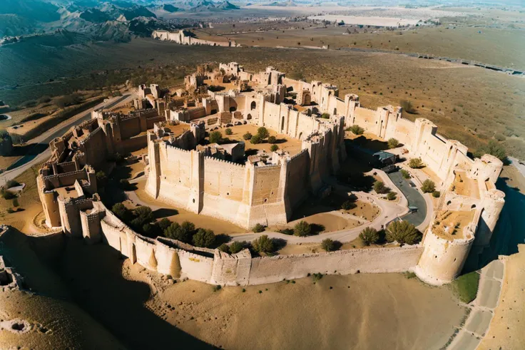 (masterpiece, best quality:1.2), ultra-detailed, Castle (desert sand terrain:1.3) , (realistic:1.5),  <lora:EdobMedievalCastleTopView_v1.0:1>