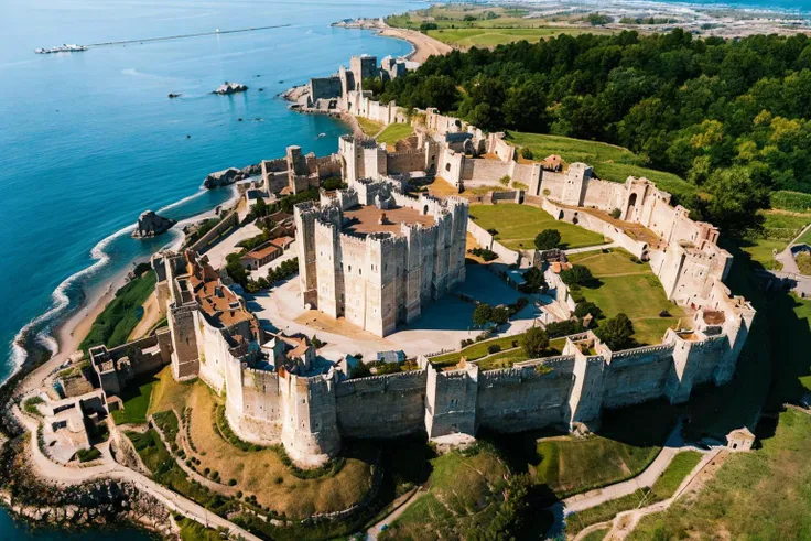 (masterpiece, best quality:1.2), ultra-detailed, Castle next to the sea, (realistic:1.5), <lora:EdobMedievalCastleTopView_v1.0:1>