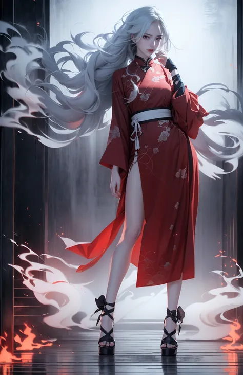 (dramatic, gritty, intense:1.4),masterpiece, best quality, 32Kinsane details, intricate details, hyperdetailed, hyper quality, high detail, ultra detailed, Masterpiece, (full body:1.4),  Red eyes(white hair:1.6)(braid:1.3)
an girl in a red dress is in front of white eyes, Unreal background, smoke and mist, like something coming out. Chinese Taoist ghost legendhorror-inspired, Chinese Horrordollcore, dark violet and light blue, contrast between light and darkphoto-realistic hyperbole, japonism influenced pieces, cryptidcoreJunji Ito, miho hirano, ilya kuvshinov, Yimou Zhang, Thick paintings, oil paintings, ink drawingscinematic textures, top view, extreme close-ups, REALISTIC 3D, ULTRA DETAILED. Blender, C4D, high detail, high resolution,
A shot with tension(sky glows red,Visual impact,giving the poster a dynamic and visually striking appearance:1.2),Chinese Zen style,impactful picture,
<lora:~Q?-~cYs<:0.8>