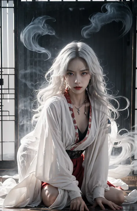 (dramatic, gritty, intense:1.4),masterpiece, best quality, 32Kinsane details, intricate details, hyperdetailed, hyper quality, high detail, ultra detailed, Masterpiece, (full body:1.4),  Red eyes(white hair:1.6)
an girl in a red dress is in front of white eyes, Unreal background, smoke and mist, like something coming out. Chinese Taoist ghost legendhorror-inspired, Chinese Horrordollcore, dark violet and light blue, contrast between light and darkphoto-realistic hyperbole, japonism influenced pieces, cryptidcoreJunji Ito, miho hirano, ilya kuvshinov, Yimou Zhang, Thick paintings, oil paintings, ink drawingscinematic textures, top view, extreme close-ups, REALISTIC 3D, ULTRA DETAILED. Blender, C4D, high detail, high resolution,
A shot with tension(sky glows red,Visual impact,giving the poster a dynamic and visually striking appearance:1.2),Chinese Zen style,impactful picture,
<lora:~Q?-~cYs<:0.8>
