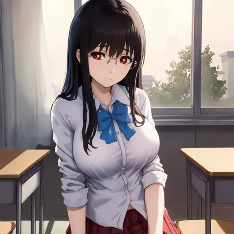 <lora:shouko_asada_v3:0.8> shouko_asada, large breasts, glasses, bow, red eyes, classroom, school uniform,, masterpiece, best quality