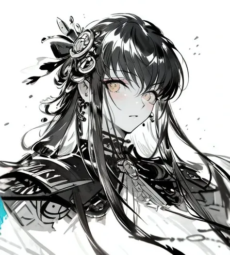 <lora:Code Geass - C.C. @ c.c.:0.7>, c.c., 1 girl, hair ornament, long hair cut, golden eyes,
intricate details,
upper body, looking at viewer,  portrait,
<lora:add_detail:1>,  <lora:sxz-niji-v2:0.66>, <lora:zyd232_ChineseInkStyle_v1_0:1.2>, monochorome, zydink, ink, ink splash, ink sketch, white background