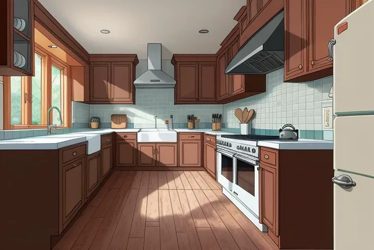 kitchen interior, 8k, uhd, masterpiece, highest quality