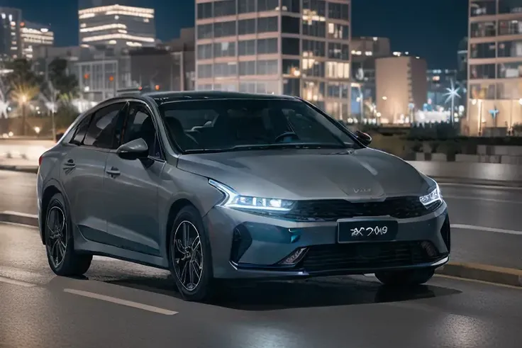 a Whtie car in road,night, photorealistic, shot by Sony a7iii,<lora:K5:0.8>