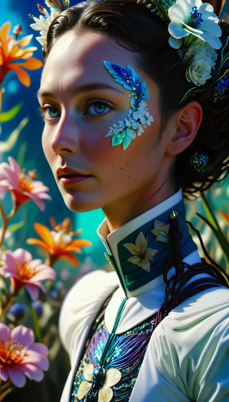 (Futuristic, Baroque, Cyberpunk:1.25), breathtaking Osamu Tezuka, Opal, Prey, Energetic, Hopeful, F/8, Atey Ghailan, Lively, Direct light, flowers, Selective focus, (dominic shaw, compassionate and gentle, with wildlife vet's attire, caring eyes, and a nurturing demeanor., dramatic, cinematic, photography, lifelike, stunning, clear, vibrant:1.3) , Kinemacolor, Brick, A renowned manga artist, Osamu Tezuka's masterpiece of a cat named Opal is captured in this dynamic scene from his graphic novel "Prey". The energetic feline leaps across a field filled with lively flowers under direct sunlight. The selective focus technique used by photographer . award-winning, professional, highly detailed