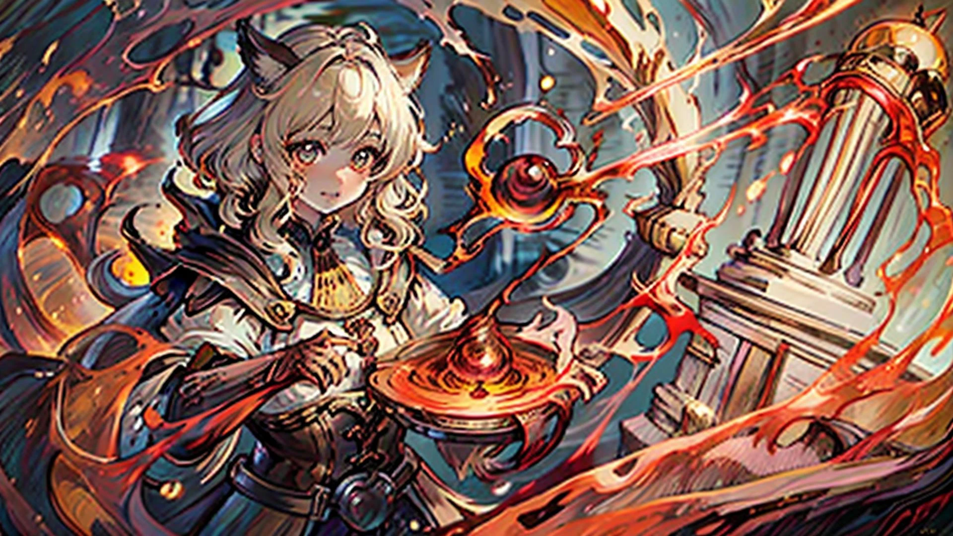 <lora:RPGHobbit:1> hobbit:1.3, solo, 1girl twist-out in Vanilla Blonde with Amber eyes eyes and S-shaped eyebrows , mag wearing intricate robe blood magic ,powerfull wizard <lora:Concept - Blood Magic:1> holding wooden magic staff wide angle, In a mystical cavern beneath the sea, where time and space behave unpredictably, in background, realistic:1.2, masterpeice, ultradetailed, intricate details, perfect quality, ultrashapr, ultradetailed, photorealistic, perfect shadows, profesional lights, realistic, blurry, boekh, masterpiece light works,depth of fiel, ultradetailed character, pefect quality, maximum quality, intricate details, detailed face, realistic lights, realistic shadows, profesional photo, furry character, furry pony, fury girl, cat ears, cat nose