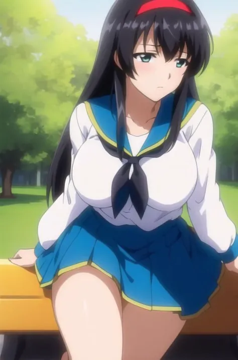 (day:1.7), outdoors, park, park_bench, plant, road,fence, grass,tree,
sitting at attention,sitting on bench,long_sleeves,
sailor outfit,blouse, blue_sailor_collar, blue_skirt,neckerchief, pleated_skirt, sailor_collar, school_uniform, serafuku,white_blouse, white_shirt,
<lora:Yuri_Himeno-KK77-V1:0.7>,<lora:saiminSeishidou:0.2>,red_hairband,<lora:Mai_Shiranui_KK77-V1:0.1>,
black_hair,long_hair,Green_eyes,Sidehair, Straight, V Bangs,
1 girl, 20yo,Young female,Beautiful Finger,Beautiful long legs,Beautiful body,Beautiful Nose,Beautiful character design, perfect eyes, perfect face,
looking at viewer, (innocent_big_eyes:1.0),(expressionless:1.3),
NSFW,official art,extremely detailed CG unity 8k wallpaper, perfect lighting,Colorful, Bright_Front_face_Lighting,
(masterpiece:1.0),(best_quality:1.0), ultra high res,4K,ultra-detailed,
photography, 8K, HDR, highres, absurdres:1.2, Kodak portra 400, film grain, blurry background, bokeh:1.2, lens flare, (vibrant_color:1.2)
(Beautiful,large_Breasts:1.4), (beautiful_face:1.5),(narrow_waist),