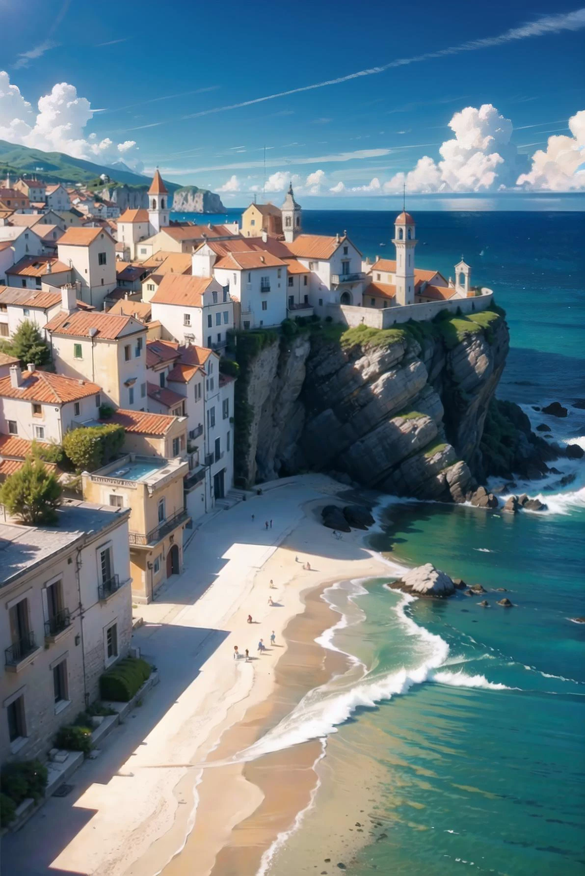 (masterpiece, top quality, best quality), (splash art), european, mediterranean coast, stunning landscape