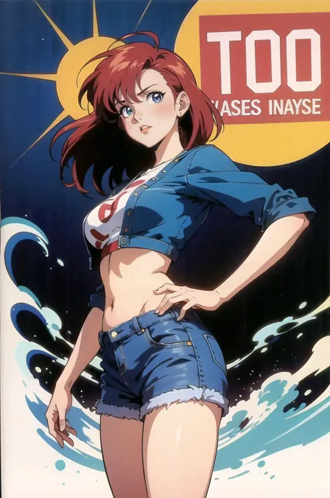 (masterpiece, top quality, best quality), (splash art),  woman, (80s anime style, 90s anime style), manga cover,  slice of life, casual,