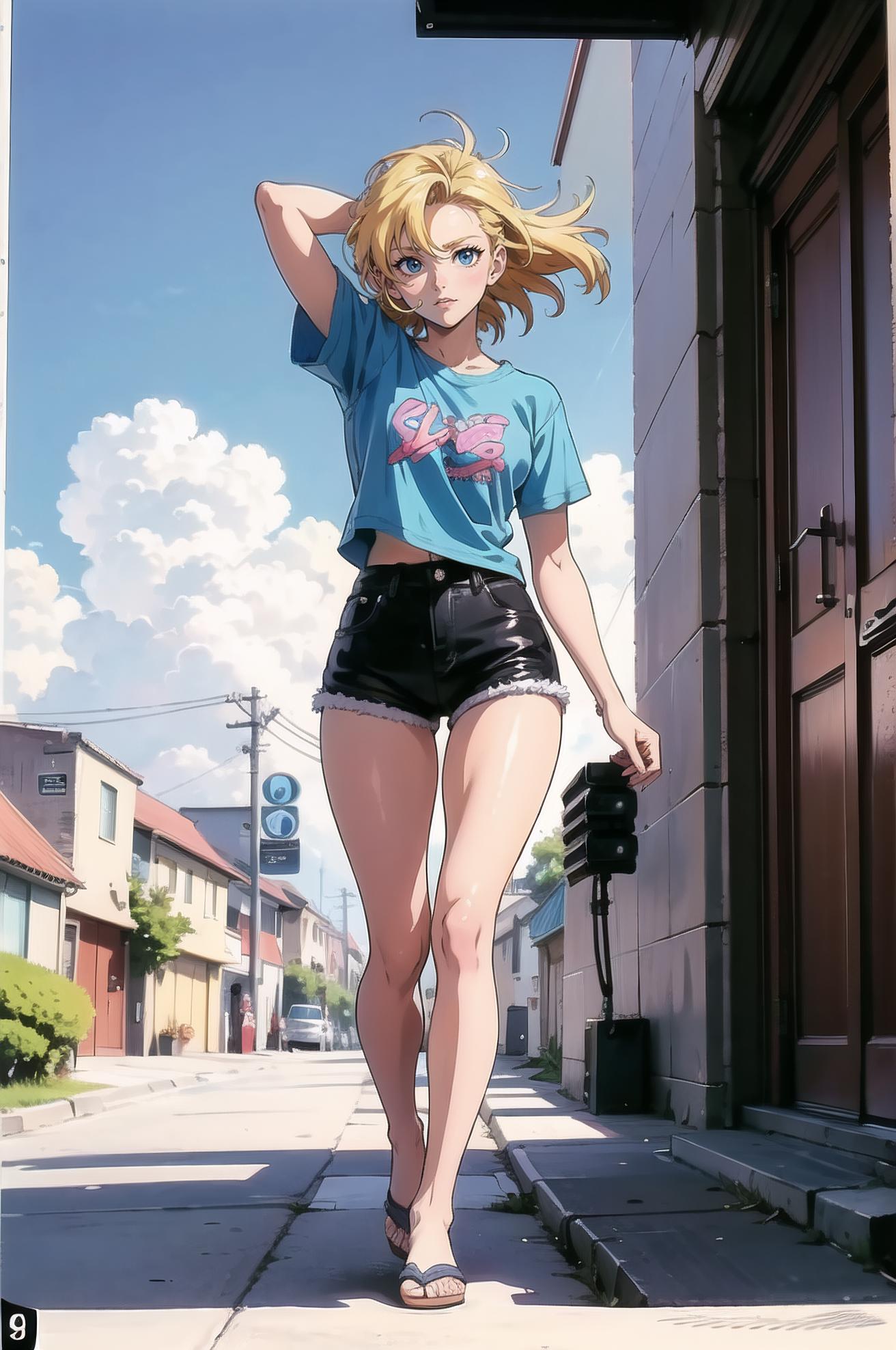 Anime girl walking down the street in a short skirt - SeaArt AI