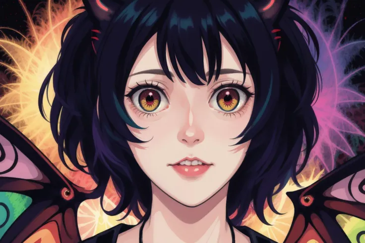 sexy (mothman:1.2) eldritch horror
(glowing red eyes)
teal violet (yellow:1.2)
(1girl:1.5)
psychedelic LSD
masterpiece absurdres
<lora:elusive-butterfly:1>
by Lisa Frank, (Meow Wolf:0.5),