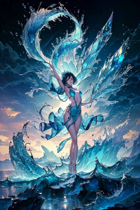 (masterpiece, top quality, best, official art, beautiful and aesthetic, long exposure:1.2), fluid movement, captivating patterns,
(1girl), freckles, jade eyes, black lob hair,water dress,water clothes,
portrait, solo, upper body, looking at viewer, detailed background, detailed face,<lora:CrystallineAI:1>, crystallineAI, elemental water wizard, swirling water, controlling the water, fantasy sorcerer clothes, dynamic pose, floating particles, ethereal dynamic, water, vapor, ocean in background, blue tones, shore, ethereal atmosphere, <lora:waterVFX:0.8>,see see-through, (Stream of water),(water floating),Spiral water,Water behind,controlling the water ,