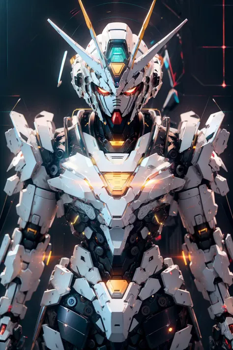 (Gundam,solo),green_eyes,standing,(no_humans),glowing,(robot,mecha),clenched_hands,science_fiction,v-fin,mobile_suit, cinematic lighting,strong contrast,high level of detail,Best quality,masterpiece,8k uhd, detailed shape <lora:gundam_Transparent:0.75>