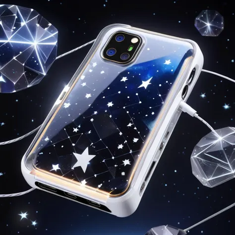 c0nst3llation,crystal white transparent, made out of stars and galaxies , night sky, Bioengineered Organism, Card Slots,Power Cords,USB Cables, Houndstooth, Metallic, ,    <lora:c0nst3llation:0.8>