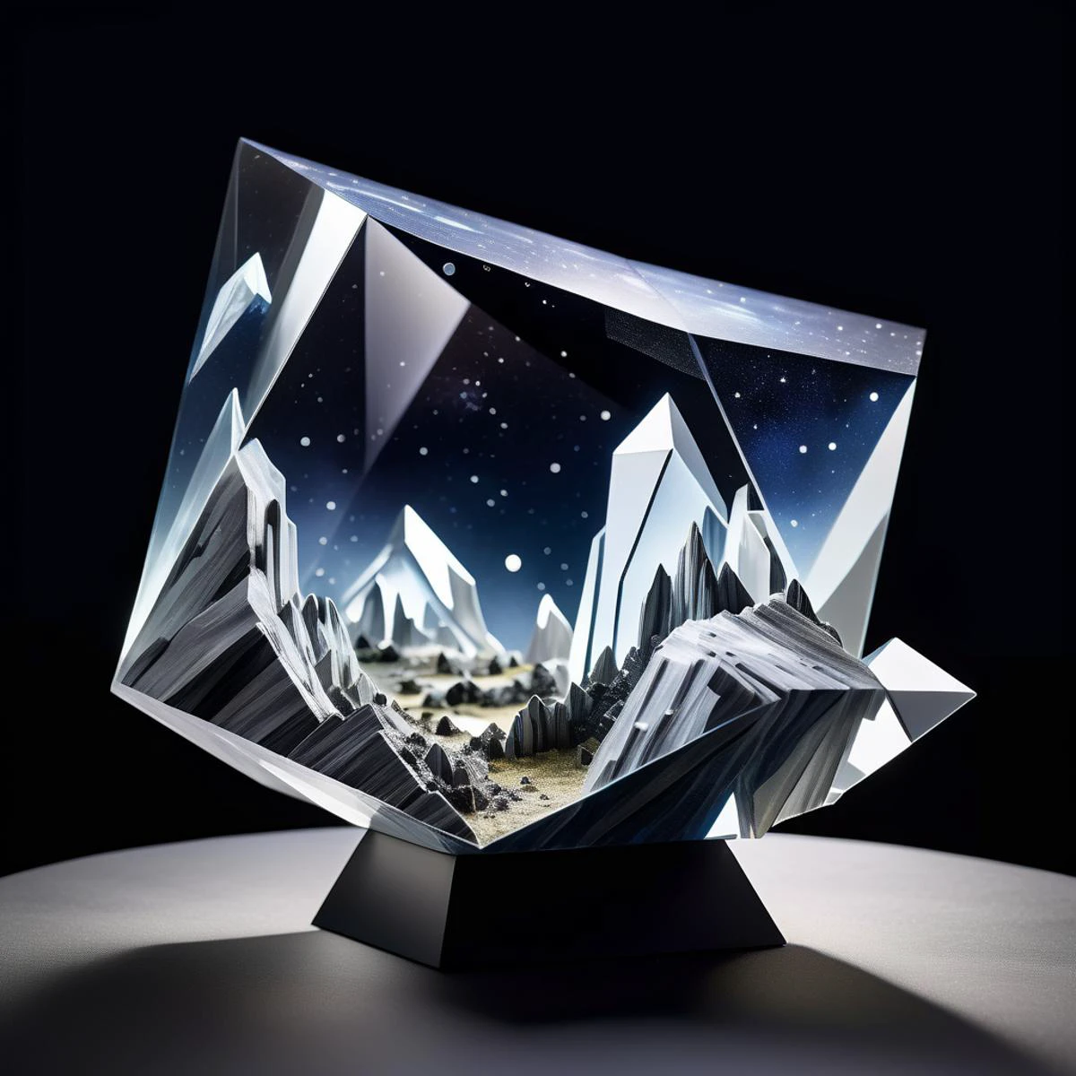 c0nst3llation,crystal white transparent, made out of stars and galaxies , night sky, Village Mantelshelf,Astronomical Observatory,Immortality,Karst Landscape, <lora:c0nst3llation:0.8>