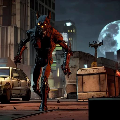 a zombie cyborg werewolf in a city telltale style